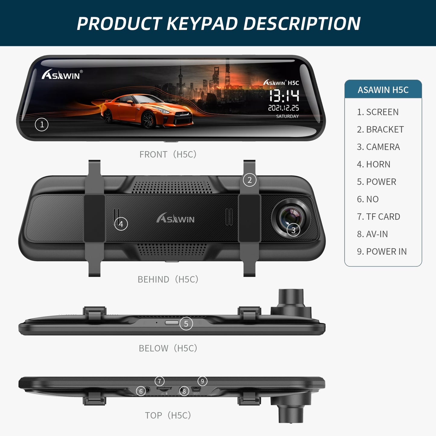 Caromatic 1080P 10 Inch Mirror Dashcam Touch Screen